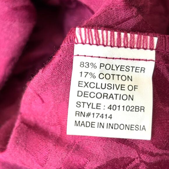 Miss Elaine Wms L Burgundy Jacquard 2 Pc Pajama Set Button Up Top Elegant - Picture 13 of 14
